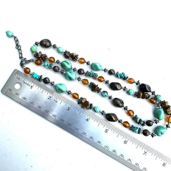 Turquoise and tiger eye long beaded necklace - Picture 7 of 7